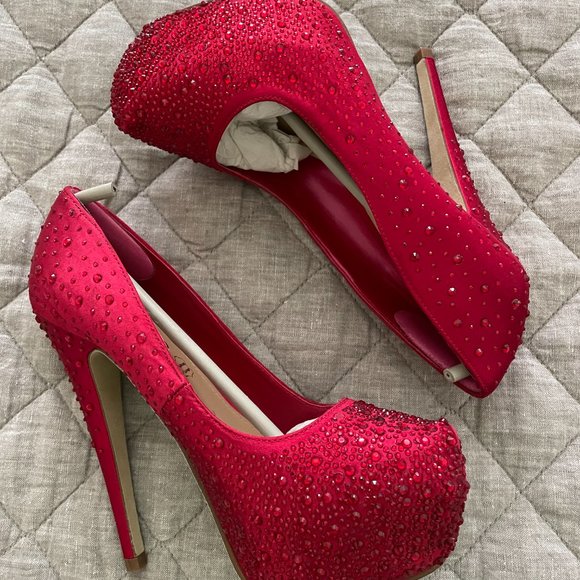 ALDO Loann Red Ruby Rhinestone Pumps, Size 5/35 - Picture 1 of 8